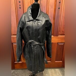 Oscar Piel Leather Jacket Women XL Black Belted Zip Removable Sherpa Lining